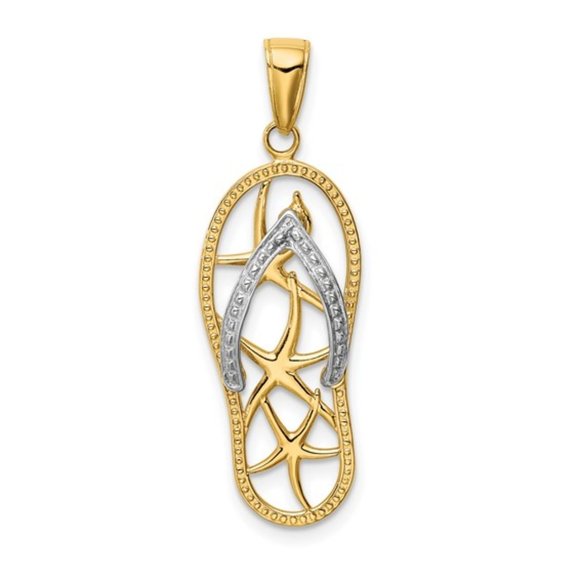 14k Yellow Gold Multi Starfish Flip-Flop Charm - Picture 1 of 6